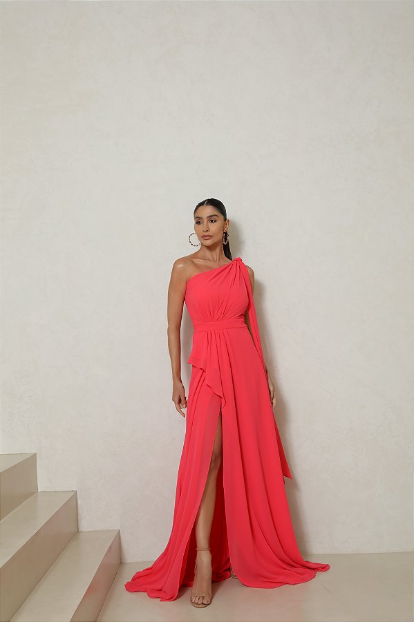 Vestido Longo Fenda Babi Coral