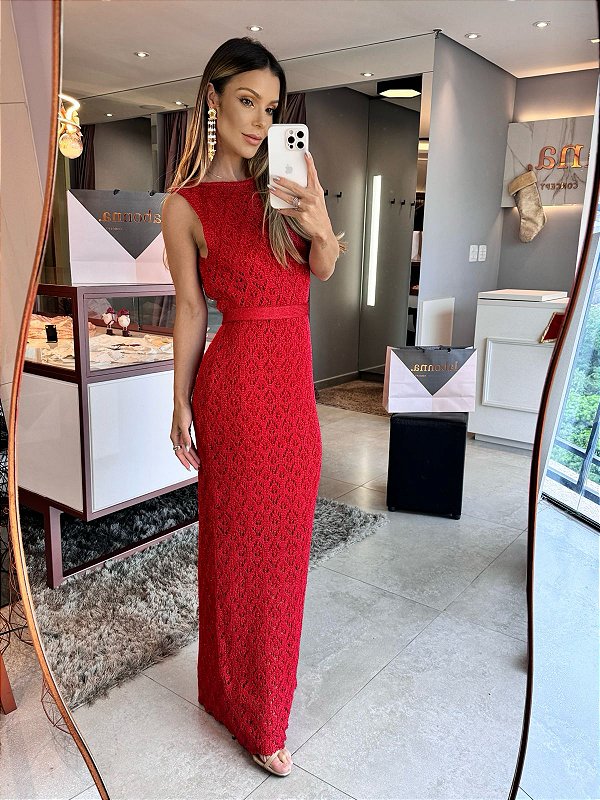 Vestido Tricot Faixa Vermelho