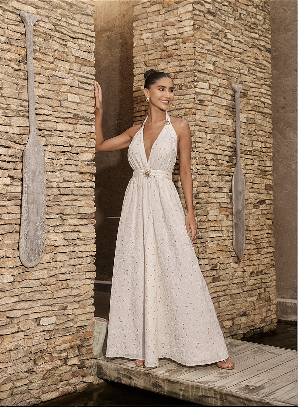 Vestido Longo Bordado Larissa Branco