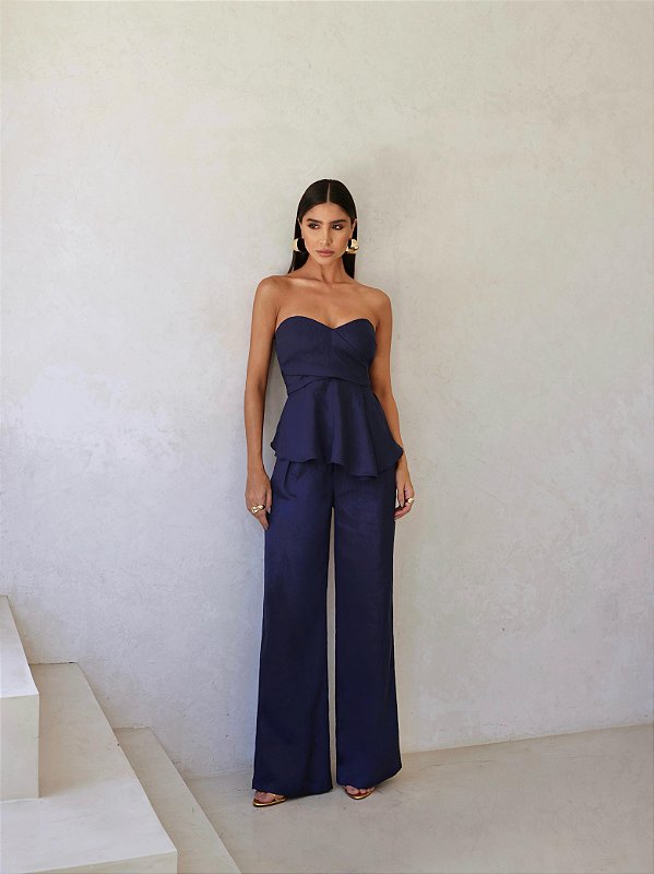 Conjunto Linho Tomara que Caia Azul Marinho