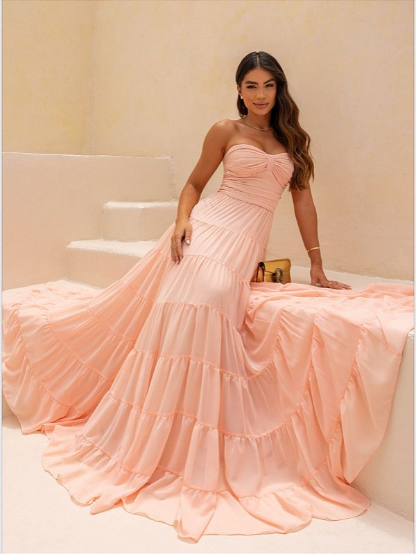 Vestido Longo Fefe Rosa Claro