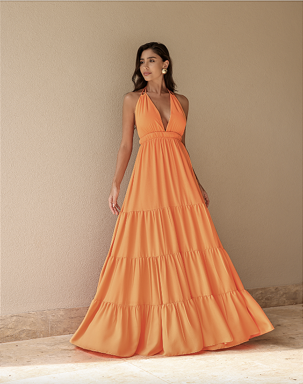 Vestido Longo Frente Unica Tania Laranja