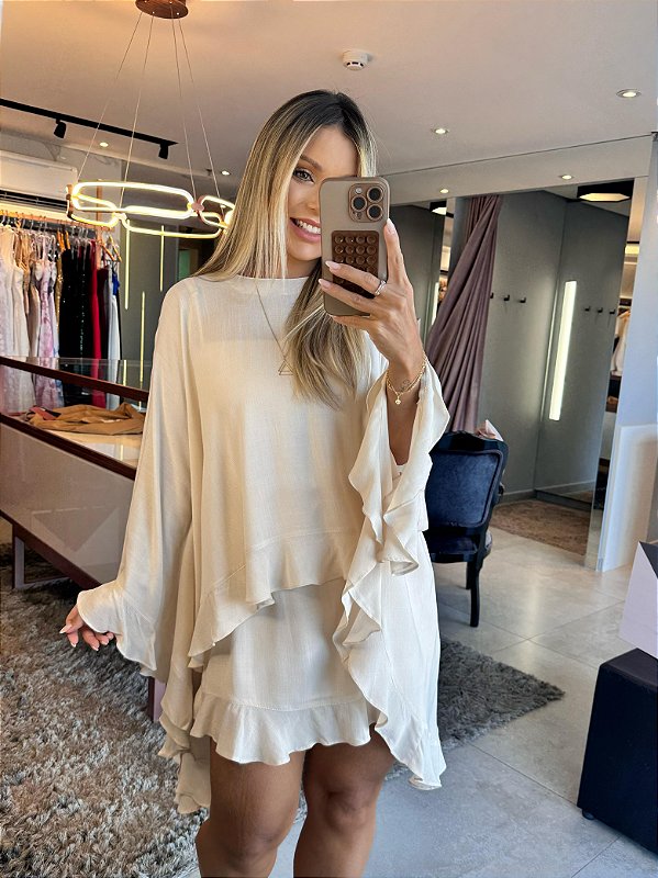 Vestido Capa Boho Areia