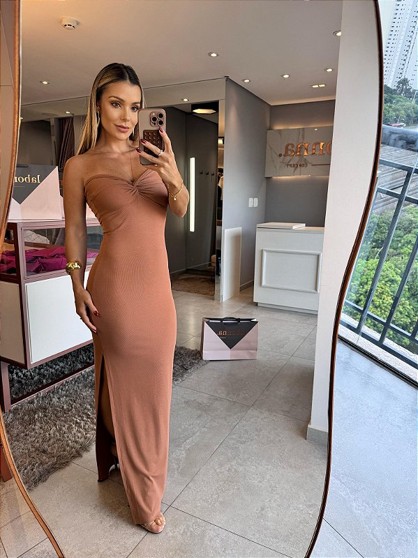 Vestido Longo Tomara Que Caia Casual Mocha Mousse