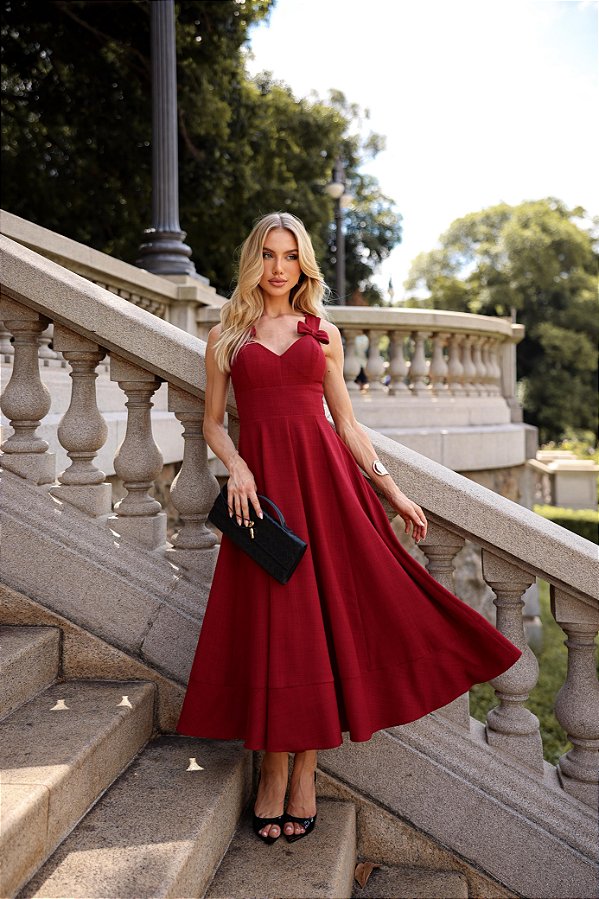 Vestido Midi Ravena Vermelho