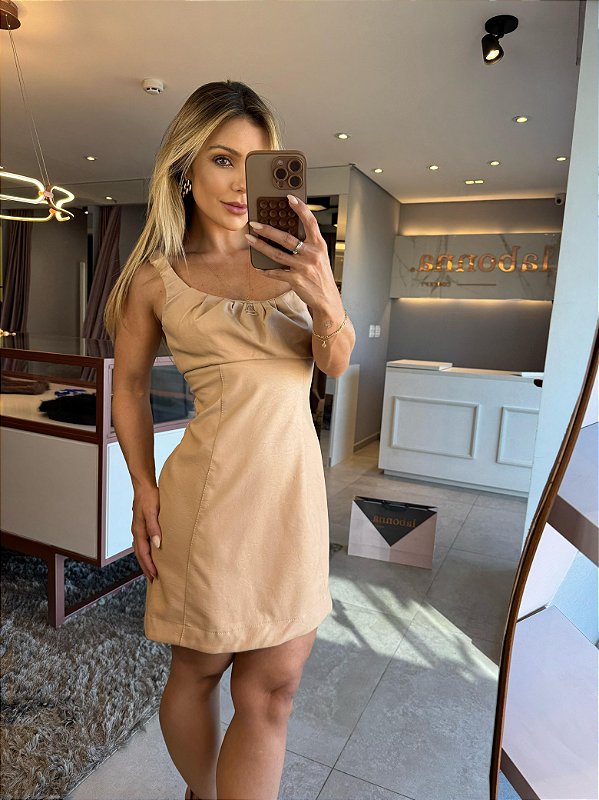 Vestido Curto Couro Mika Areia