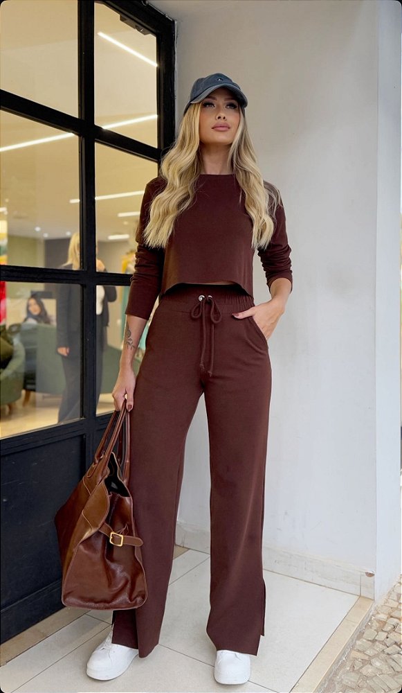 Conjunto Cloe Manga Longa Marrom