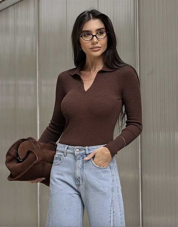 Blusa Polo Modal Nasty Marrom