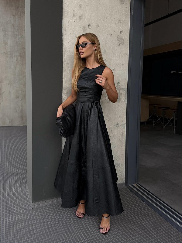 Vestido Longuete Courino Astana Preto