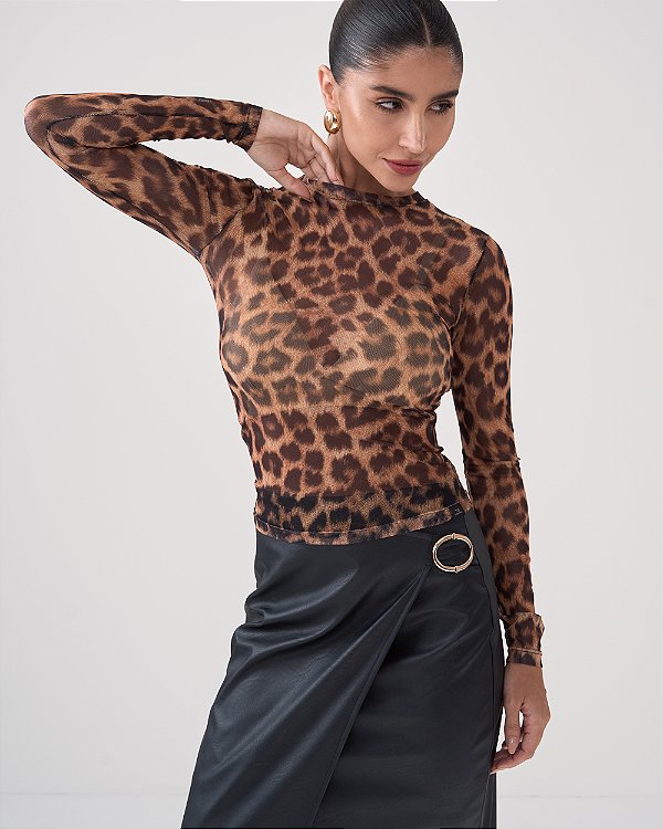 Blusa Microtule Animal Print Mari
