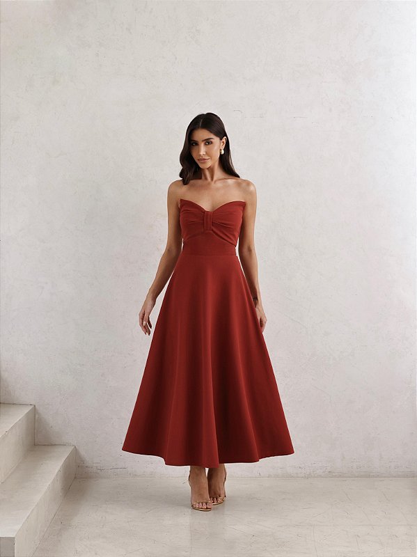 Vestido Midi Tomara Que Caia Prin Terracota