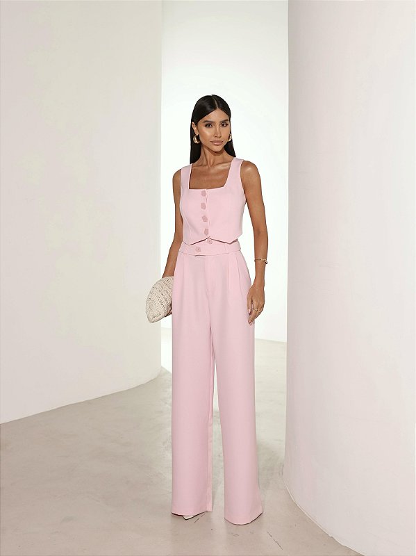 Conjunto Colete Cós Duplo Rosa