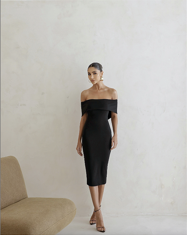 Vestido Midi Ombro a Ombro Lulu Preto