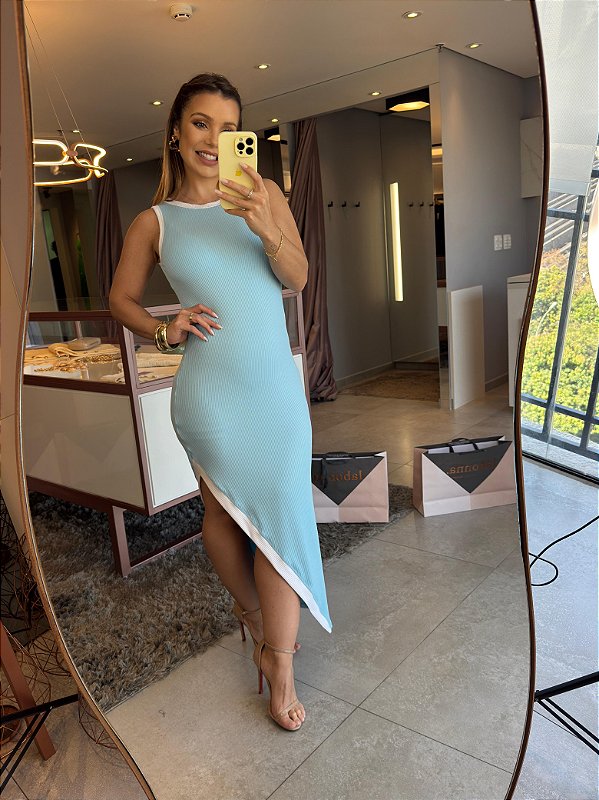 Vestido Midi Assimétrico Luiza Azul