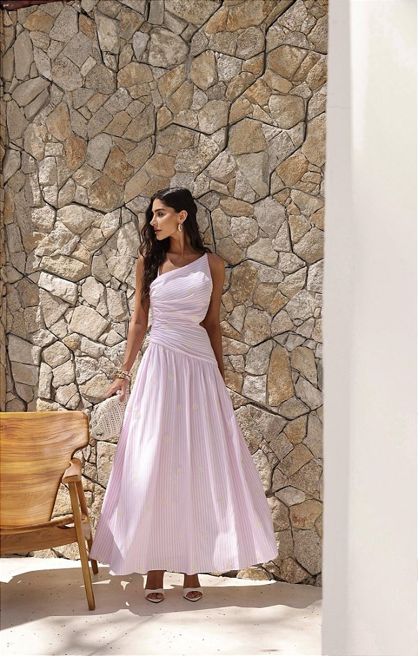 Vestido Longo Listrado Fatima Rosa