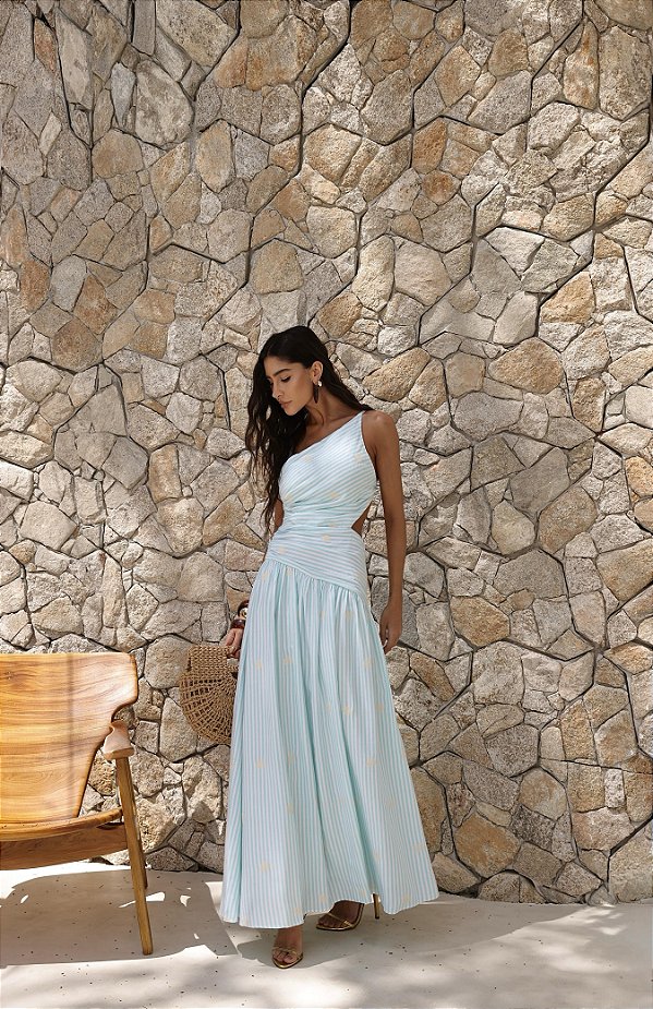 Vestido Longo Listrado Fatima Verde