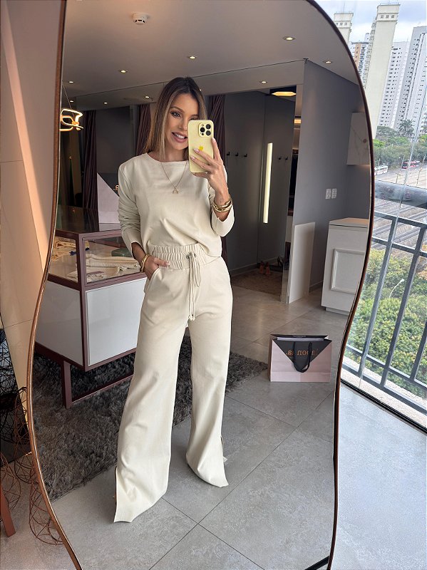 Conjunto Cloe Manga Longa Areia