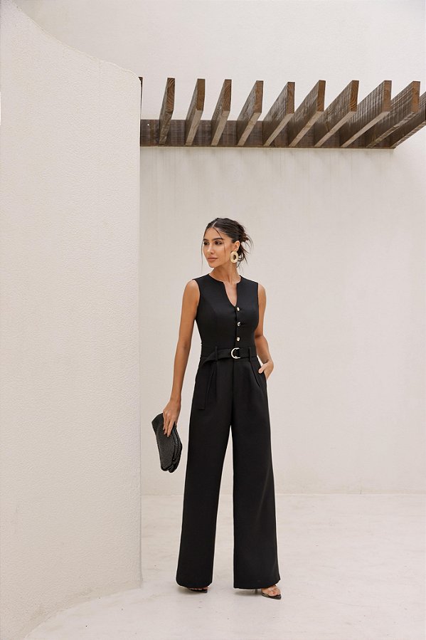 Macacão Pantalona Ariela Preto