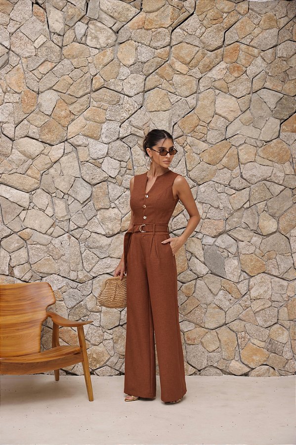 Macacão Pantalona Ariela Camel