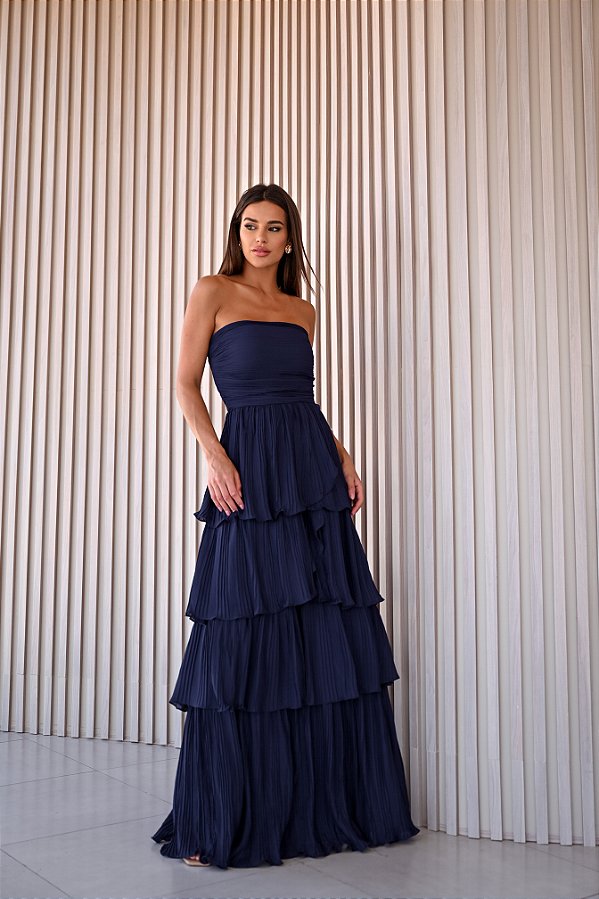 Vestido Longo Glenda Azul Marinho
