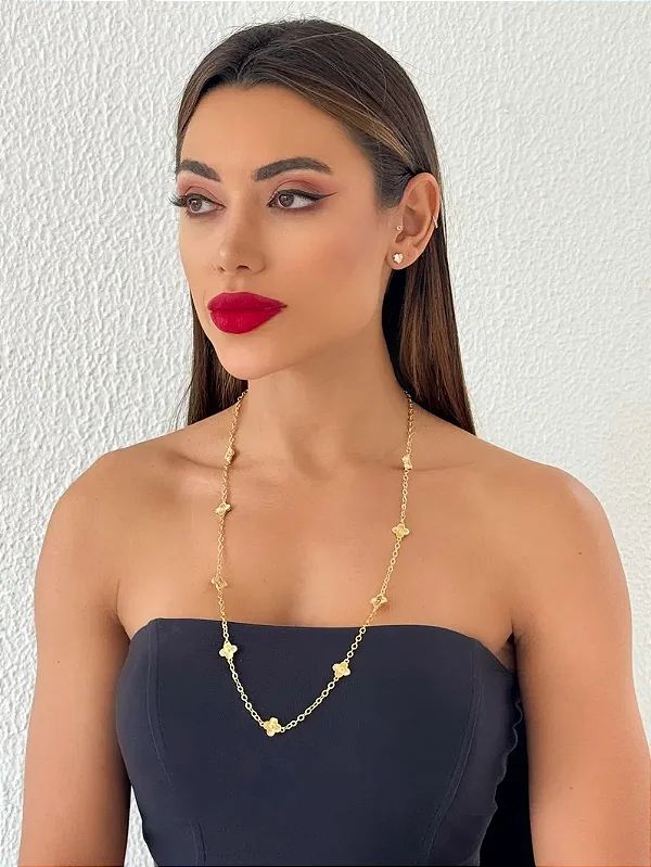 Colar Folheado Trevo Dourado