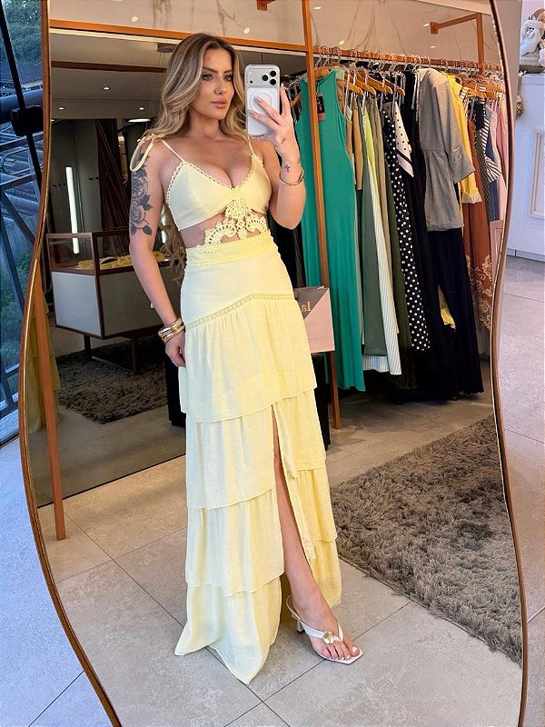 Vestido Longo Guipir Destiny Amarelo