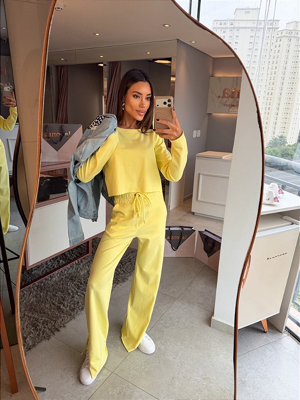 Conjunto Cloe Manga Longa Azul Amarelo