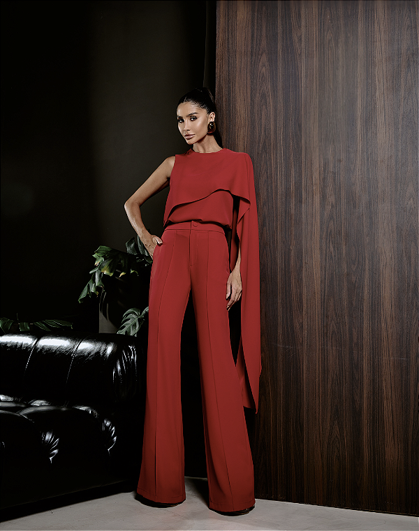 Conjunto Blusa Manga Assimetrica Luiza Vermelho