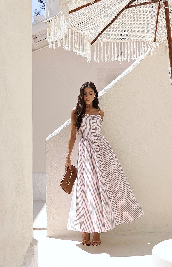 Vestido Longuete Listrado Carmel Caramelo