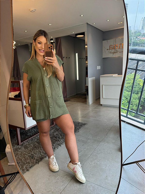 Conjunto Colete Tricot Verde