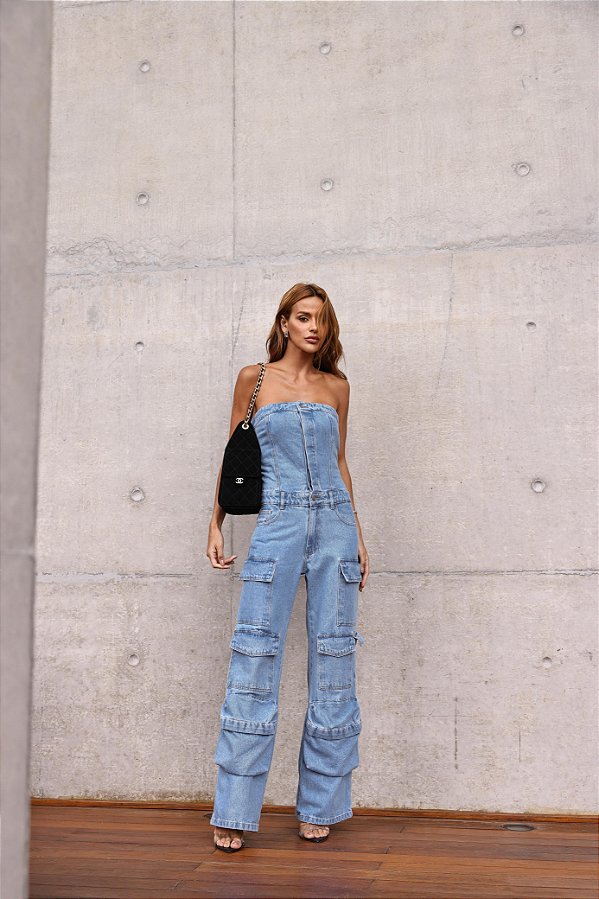 Macacão Cargo Jeans