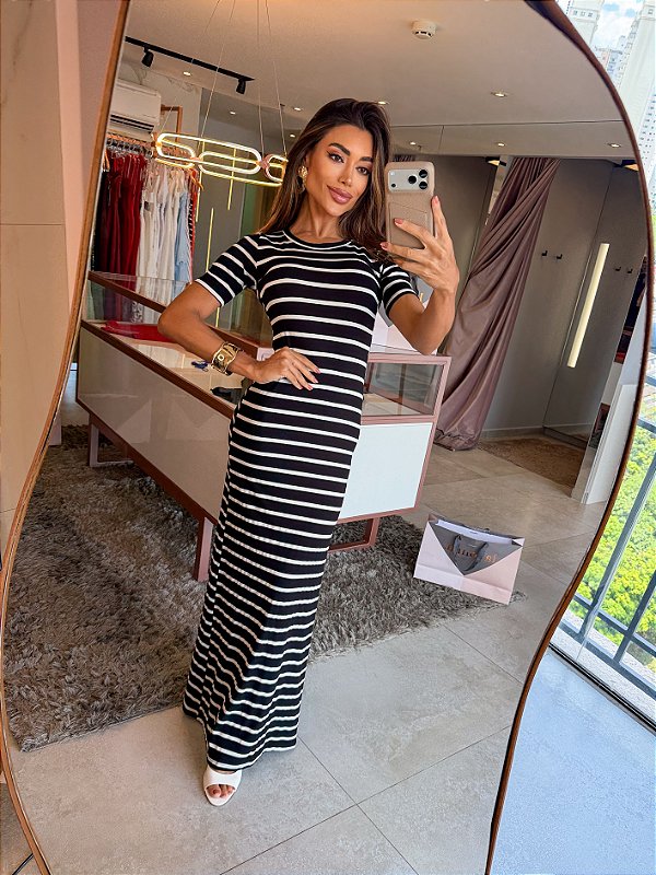 Vestido Longo MC Listras Preto