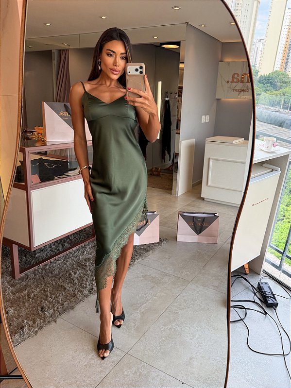 Vestido Assimétrico Cetim Jack Verde