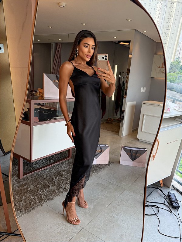 Vestido Assimétrico Cetim Jack Preto