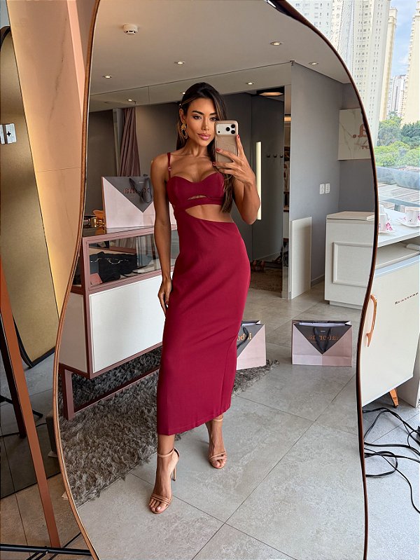 Vestido Midi Meia Taça Luiza Burgundy