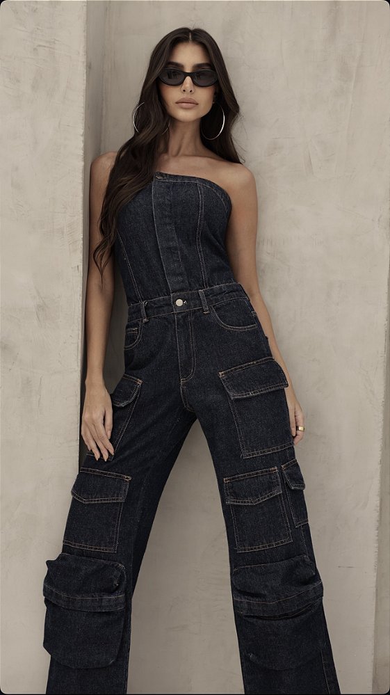 Macacão Cargo Blue Jeans