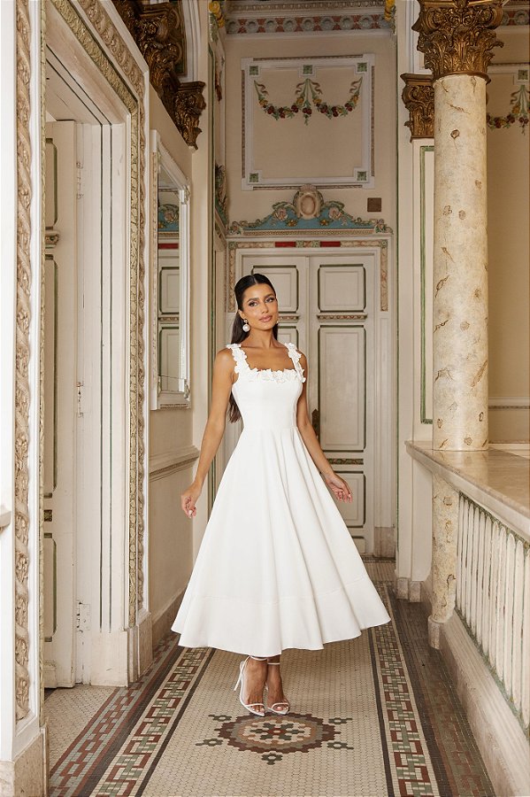Vestido Midi Flor Pérola Off