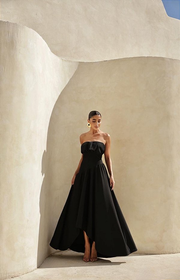 Vestido Longo Busto Pregas Elena Preto