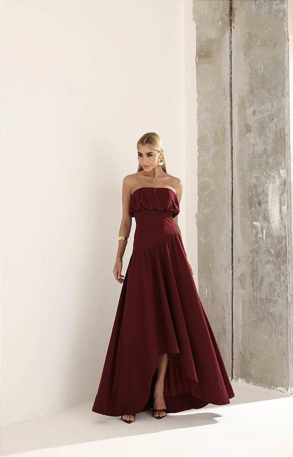 Vestido Longo Busto Pregas Elena Marsala