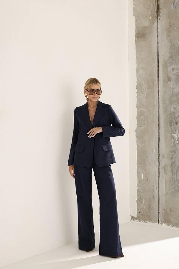 Conjunto Blazer e Calça Linho Helo Azul Marinho