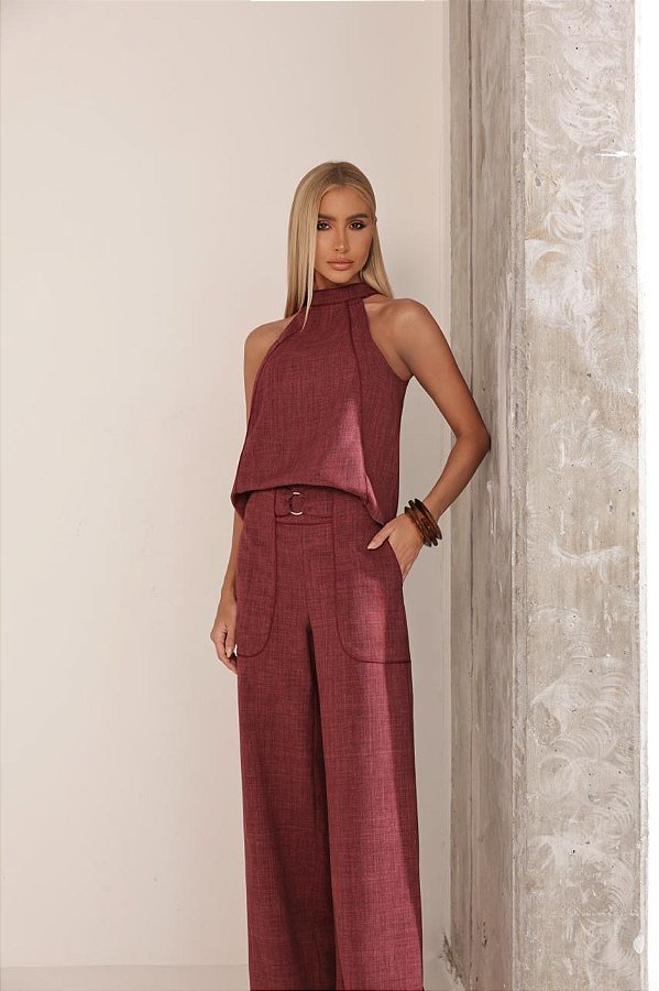Conjunto Blusa e Calça Viés Duda Terracota