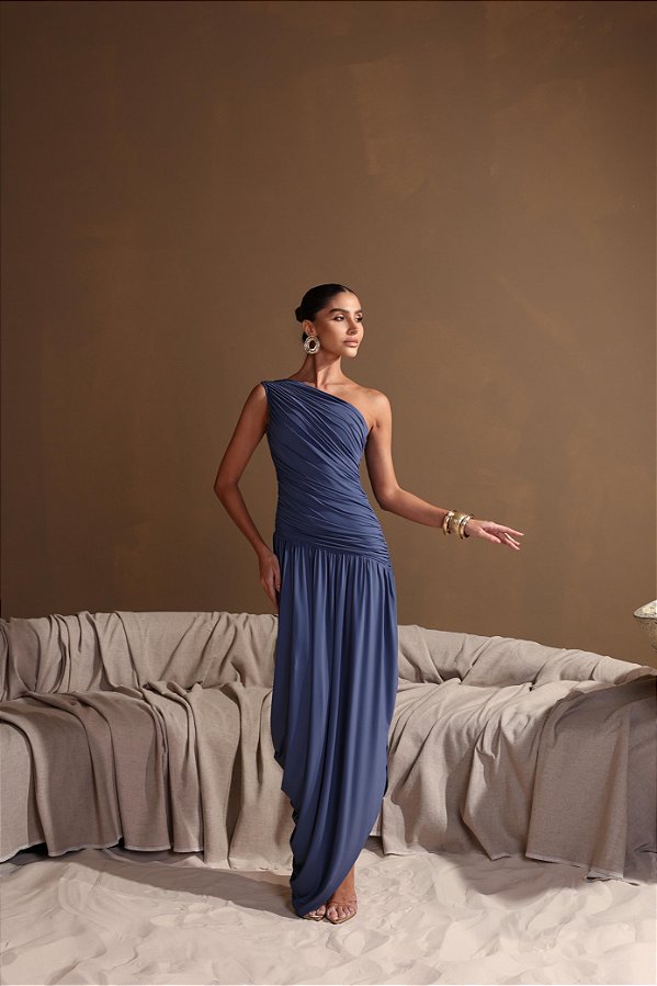 Pré Venda Vestido Longo Assimétrico Jolie Azul envio a partir de 08/05