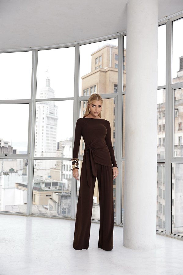 Conjunto Blusa Nó Tam Café