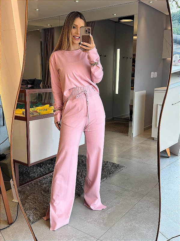 Conjunto Cloe Manga Longa Rosa