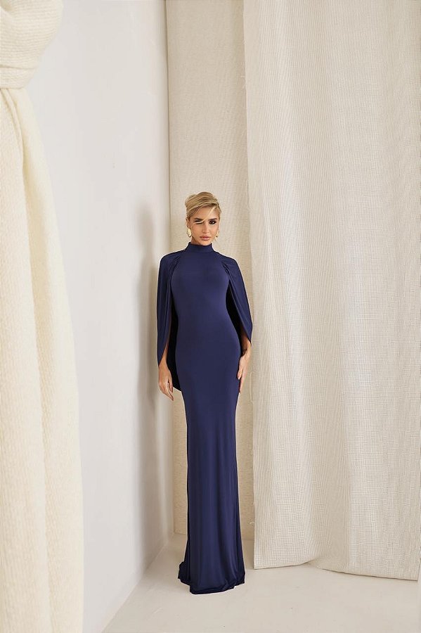 Vestido Longo Capa Scalla Azul marinho