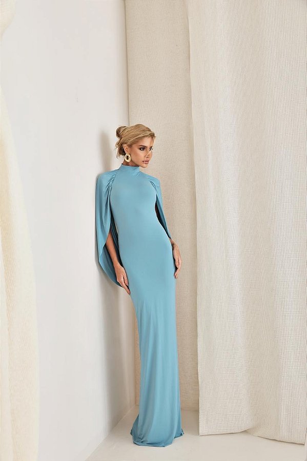 Vestido Longo Capa Scalla Azul