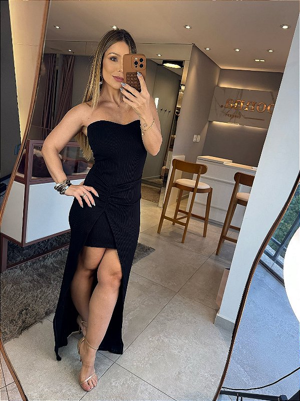Vestido Longo Modelador Jaque Preto