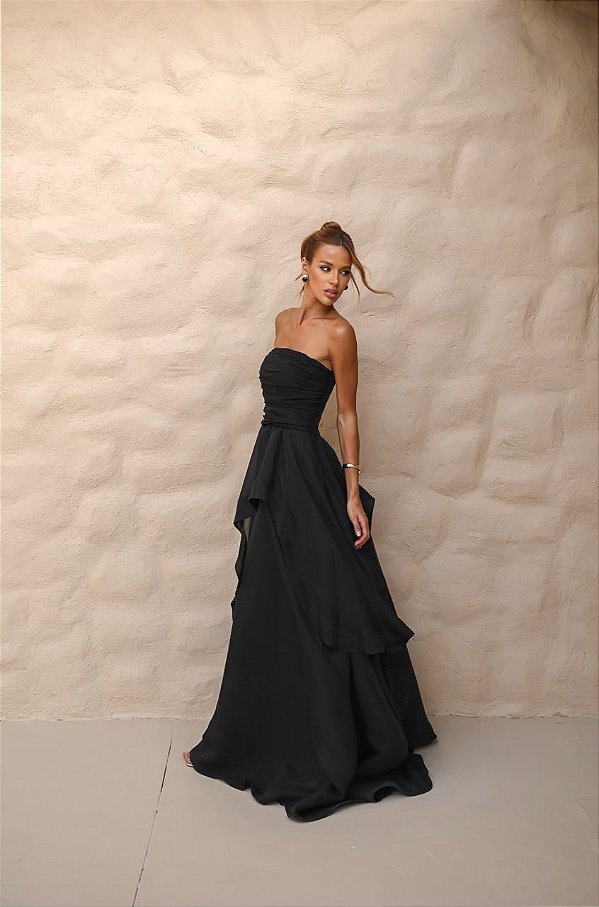Vestido Longo Assimétrica Preto Liora