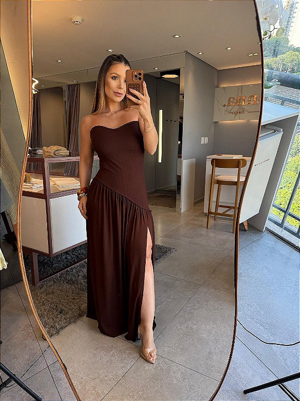 Vestido Longo Tomara Que Caia Dream Elegante Marrom