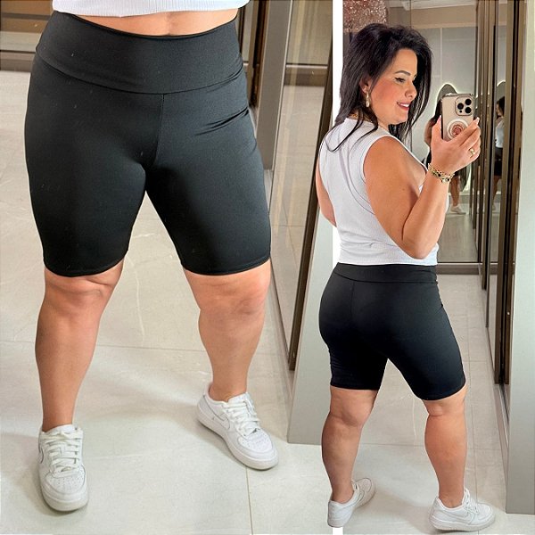 Bermuda Suplex Longa Preto Plus Size